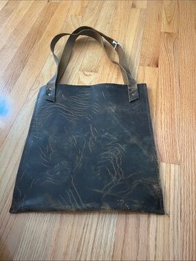 Brown, leather, distressed messenger bag